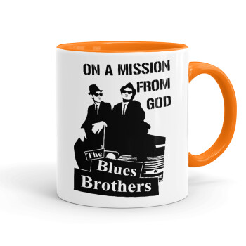 Blues brothers on a mission from God, Mug colored orange, ceramic, 330ml