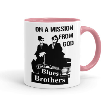 Blues brothers on a mission from God, Κούπα χρωματιστή ροζ, κεραμική, 330ml