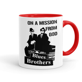 Blues brothers on a mission from God, Κούπα χρωματιστή κόκκινη, κεραμική, 330ml