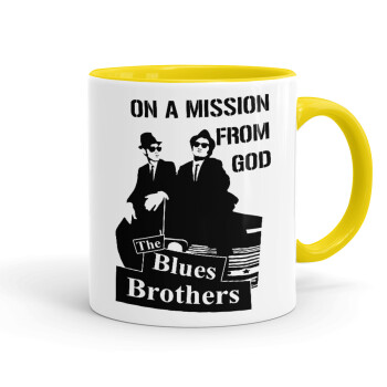 Blues brothers on a mission from God, Mug colored yellow, ceramic, 330ml