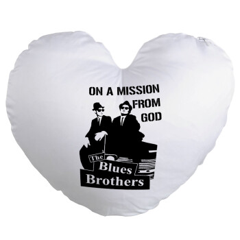 Blues brothers on a mission from God, Μαξιλάρι καναπέ καρδιά 40x40cm περιέχεται το  γέμισμα