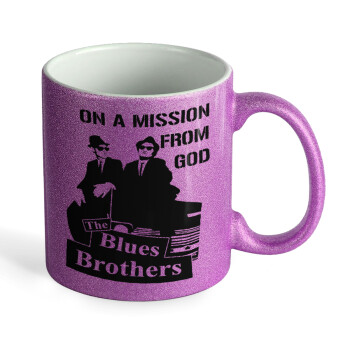 Blues brothers on a mission from God, Κούπα Μωβ Glitter που γυαλίζει, κεραμική, 330ml