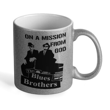 Blues brothers on a mission from God, Κούπα Ασημένια Glitter που γυαλίζει, κεραμική, 330ml