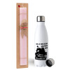 Easter Set, metallic stainless steel water bottle (750ml) & scented flat Easter candle (30cm) (PINK)
