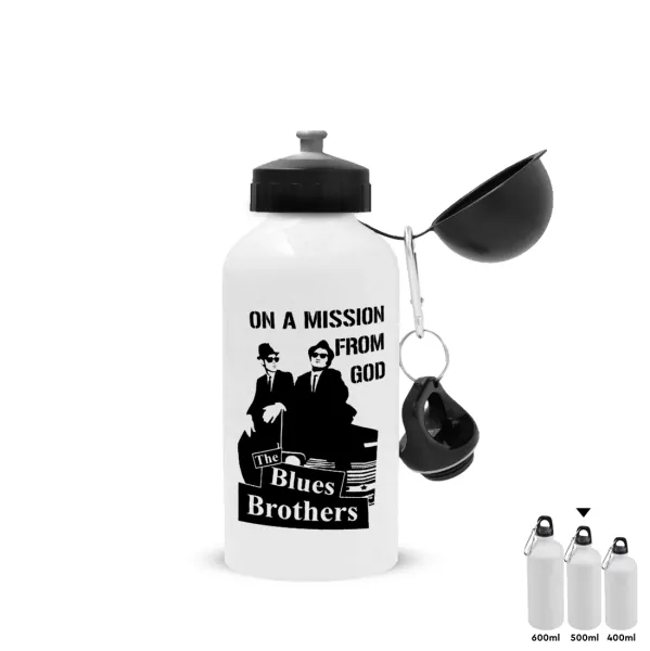Blues brothers on a mission from God — Metal water bottle, White, aluminum 500ml