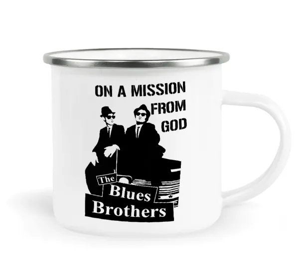 Blues brothers on a mission from God — Metallic enamel cup white 360ml