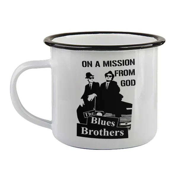 Blues brothers on a mission from God — Enamel mug with black rim, 360ml