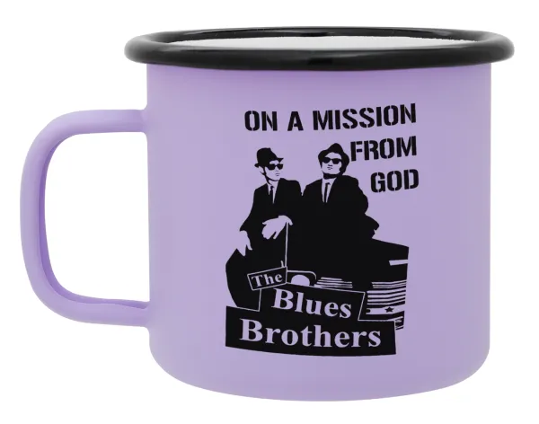 Blues brothers on a mission from God — Metal enamel mug, matte light pastel purple, 360ml