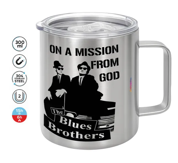 Blues brothers on a mission from God — Double-walled stainless steel mug 300ml with temperature-retaining lid