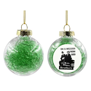 Blues brothers on a mission from God, Transparent Christmas tree ball ornament with green filling 8cm