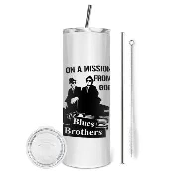 Blues brothers on a mission from God, Tumbler stainless steel 600ml, with metal straw & cleaning brush