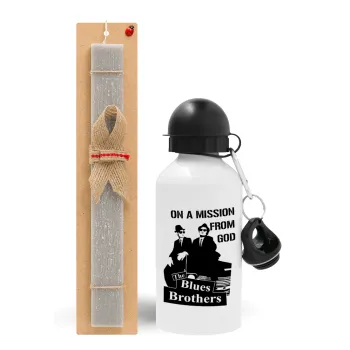 Blues brothers on a mission from God, Easter Set, metallic aluminum water bottle (500ml) & aromatic flat Easter candle (30cm) (GRAY)
