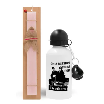 Blues brothers on a mission from God, Easter Set, metallic aluminum bottle (500ml) & aromatic flat Easter candle (30cm) (PINK)