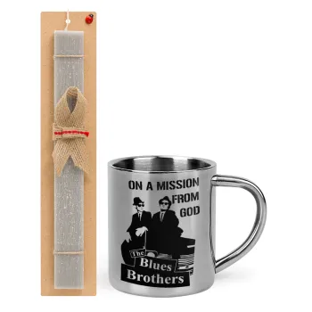 Blues brothers on a mission from God, Easter Set, metallic thermal cup (300ml) & Easter aromatic flat candle (30cm) (GRAY)