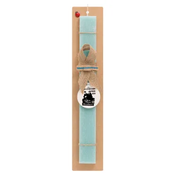 Blues brothers on a mission from God, Πασχαλινή Λαμπάδα με ξύλινο μπρελόκ & κερί αρωματικό πλακέ (30cm) (ΤΙΡΚΟΥΑΖ)