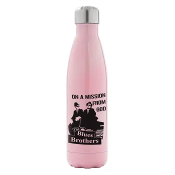 Blues brothers on a mission from God, Metal mug thermos Pink Iridiscent (Stainless steel), double wall, 500ml