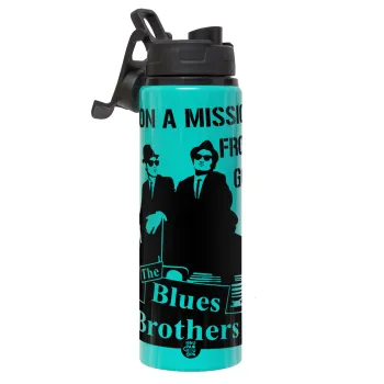 Blues brothers on a mission from God, Μεταλλικό παγούρι νερού με καπάκι ασφαλείας, αλουμινίου 850ml