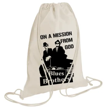 Blues brothers on a mission from God, Τσάντα πλάτης πουγκί GYMBAG natural (28x40cm)