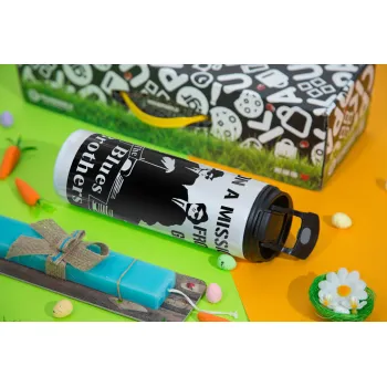 Blues brothers on a mission from God, Easter candle,Travel Tumbler 2 Lids, with metal straw & cleaning brush & aromatic flat candle (30cm) (BLUE)