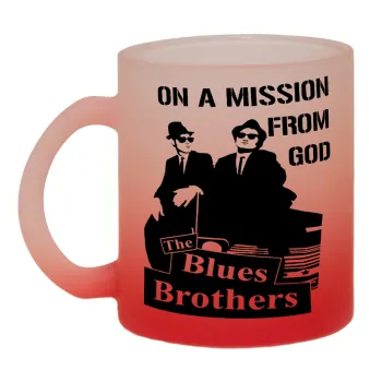 Blues brothers on a mission from God, Κούπα γυάλινη δίχρωμη με βάση το κόκκινο ματ, 330ml