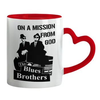 Blues brothers on a mission from God, Mug heart red handle, ceramic, 330ml