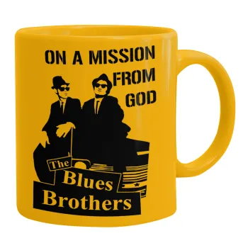 Blues brothers on a mission from God, Ceramic coffee mug yellow, 330ml