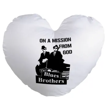 Blues brothers on a mission from God, Μαξιλάρι καναπέ καρδιά 40x40cm περιέχεται το  γέμισμα