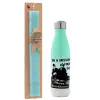 Easter Set, Metallic green/white thermos (Stainless steel), double-walled, 500ml & scented flat Easter candle (30cm) (TURQUOISE)