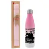Easter Set, Metallic pink/white (Stainless steel) thermos, double-walled, 500ml & aromatic flat Easter candle (30cm) (PINK)