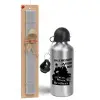 Easter Set, metallic silver aluminum water bottle (500ml) & aromatic flat Easter candle (30cm) (GRAY)