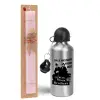 Easter Set, metallic Silver aluminum water bottle (500ml) & scented flat Easter candle (30cm) (PINK)