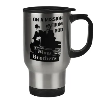 Blues brothers on a mission from God, Stainless steel travel mug with lid, double wall 450ml