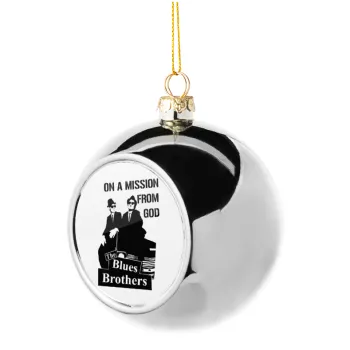 Blues brothers on a mission from God, Silver 8cm Christmas tree ball ornament
