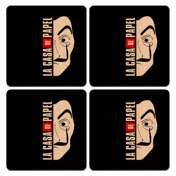 La casa de papel vertical, ΣΕΤ x4 Σουβέρ ξύλινα τετράγωνα plywood (9cm)