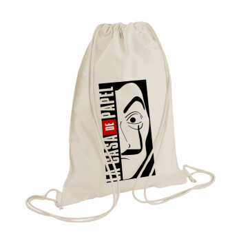La casa de papel vertical, Backpack bag GYMBAG natural (28x40cm)