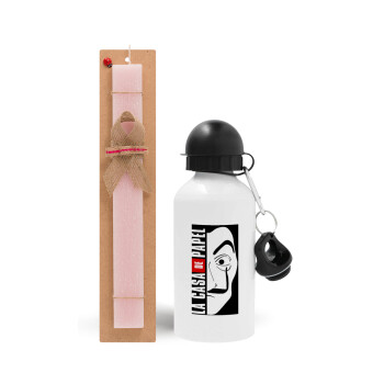 La casa de papel vertical, Easter Set, metallic aluminum bottle (500ml) & aromatic flat Easter candle (30cm) (PINK)