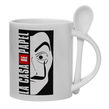 La casa de papel vertical, Ceramic coffee mug with Spoon, 330ml (1pcs)