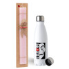 Easter Set, metallic stainless steel water bottle (750ml) & scented flat Easter candle (30cm) (PINK)