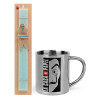 Easter Set, metallic thermal cup (300ml) & aromatic flat Easter candle (30cm) (TURQUOISE)
