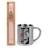 Easter Set, metallic thermal cup (300ml) & aromatic flat Easter candle (30cm) (PINK)