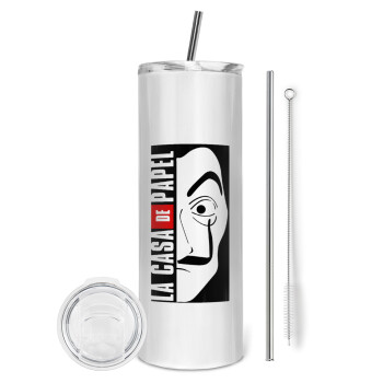 La casa de papel vertical, Eco friendly stainless steel tumbler 600ml, with metal straw & cleaning brush