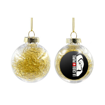 La casa de papel vertical, Χριστουγεννιάτικη μπάλα δένδρου διάφανη με χρυσό γέμισμα 8cm