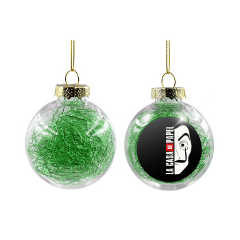 La casa de papel vertical, Χριστουγεννιάτικη μπάλα δένδρου διάφανη με πράσινο γέμισμα 8cm