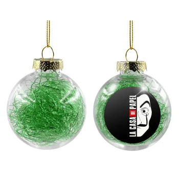 La casa de papel vertical, Transparent Christmas tree ball ornament with green filling 8cm