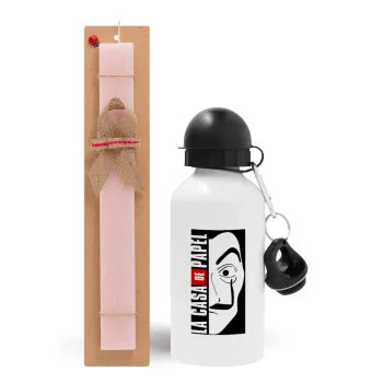 La casa de papel vertical, Easter Set, metallic aluminum bottle (500ml) & aromatic flat Easter candle (30cm) (PINK)