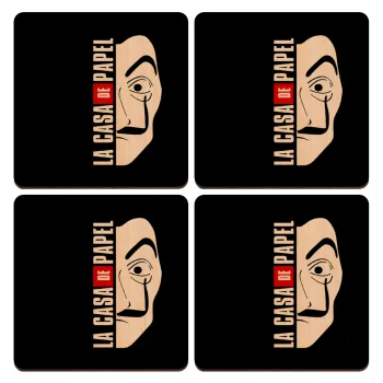 La casa de papel vertical, ΣΕΤ x4 Σουβέρ ξύλινα τετράγωνα plywood (9cm)