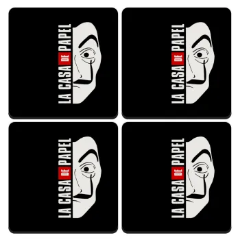 La casa de papel vertical, ΣΕΤ 4 Σουβέρ ξύλινα τετράγωνα (9cm)