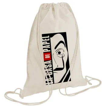 La casa de papel vertical, Τσάντα πλάτης πουγκί GYMBAG natural (28x40cm)