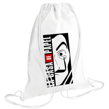 La casa de papel vertical, Τσάντα πλάτης πουγκί GYMBAG λευκή (28x40cm)