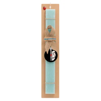 La casa de papel vertical, Easter Set, wooden keychain & aromatic flat Easter candle (30cm) (TURQUOISE)